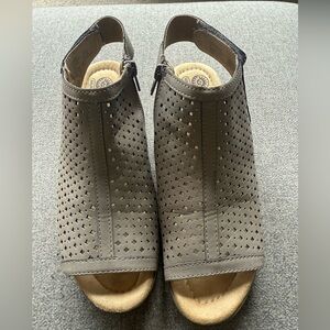Earth Gray Mules with Perforated Design and Open Toe